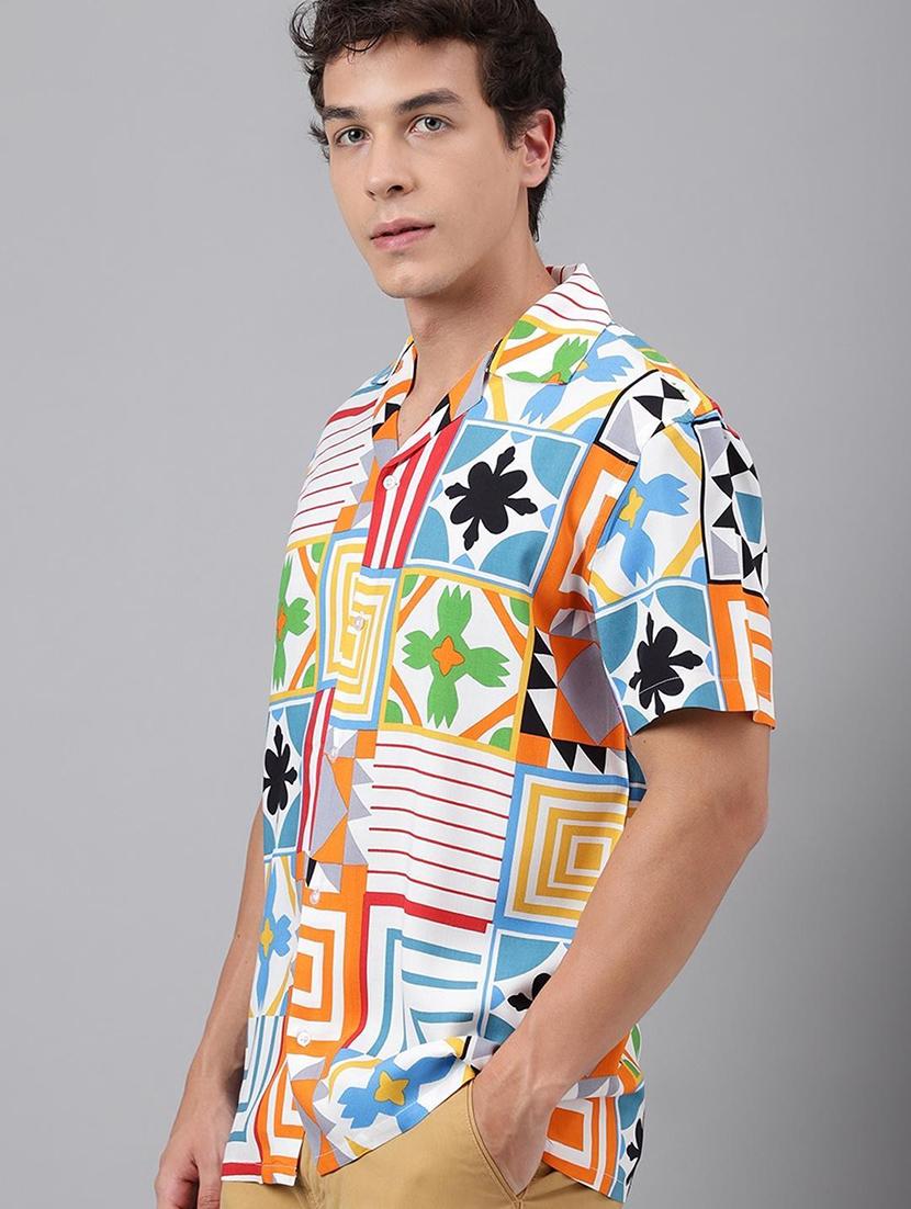 men printed cuban collared short sleeve loose fit shirt - 22038953 -  Standard Image - 1