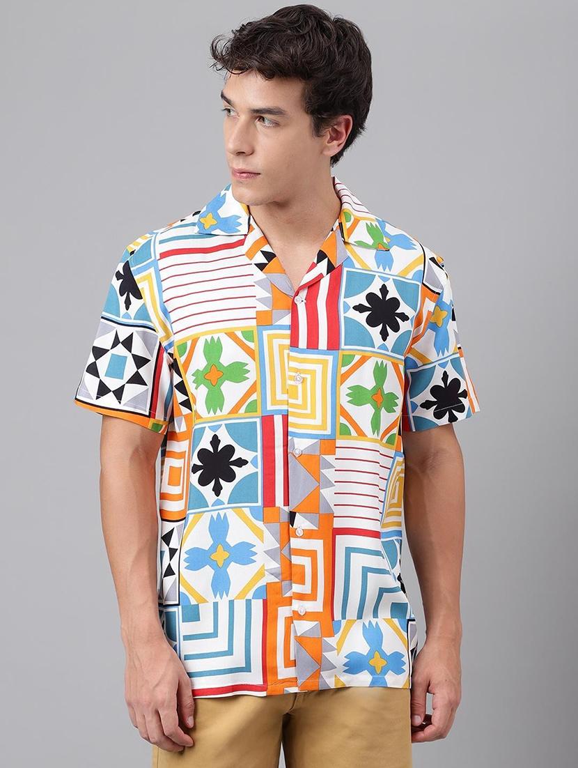 men printed cuban collared short sleeve loose fit shirt - 22038953 - Standard Image - 4