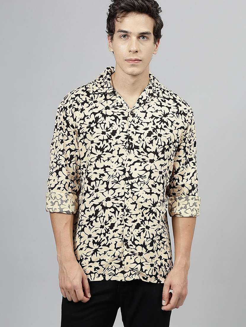 men printed cuban collared long sleeve loose fit shirt - 22038959 -  Standard Image - 1