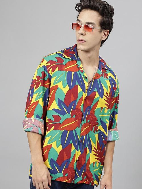 men printed cuban collared long sleeve shirt - 22038960 - Standard Image - 0