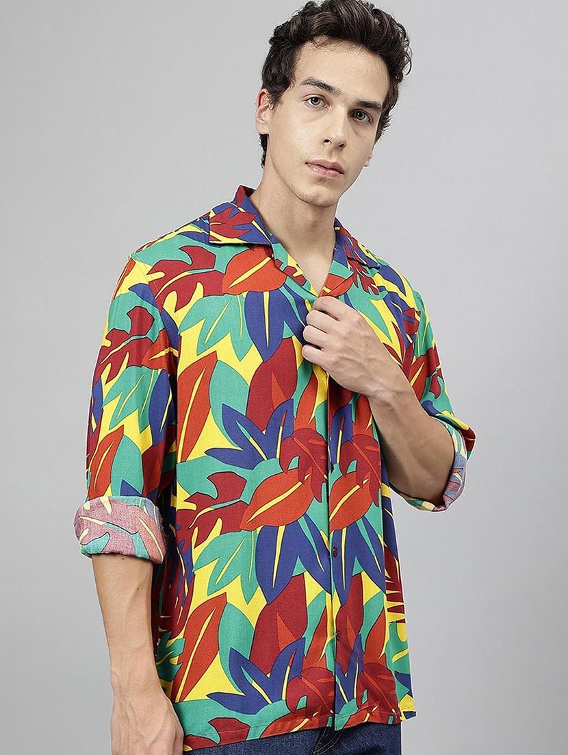 men printed cuban collared long sleeve shirt - 22038960 - Standard Image - 1