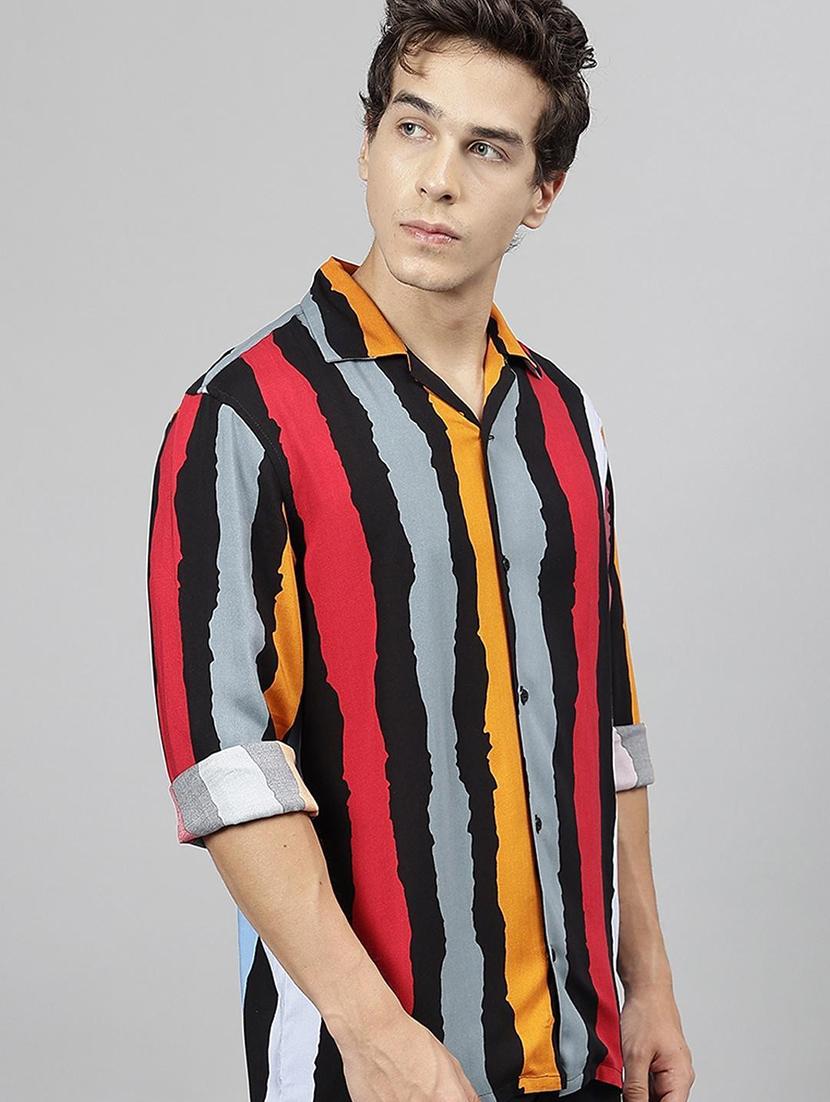 men printed cuban collared long sleeve shirt - 22038962 - Standard Image - 1
