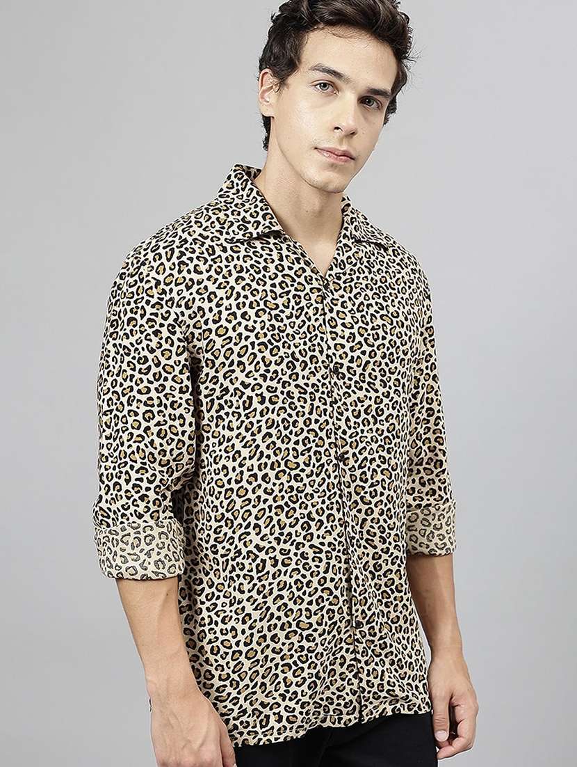 men animal print cuban collared long sleeve shirt - 22038963 -  Standard Image - 1