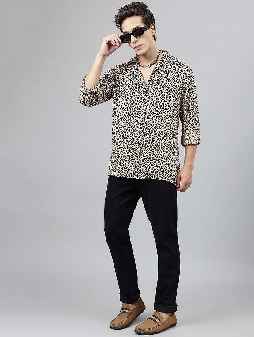 men animal print cuban collared long sleeve shirt - 22038963 -  Standard Image - 4