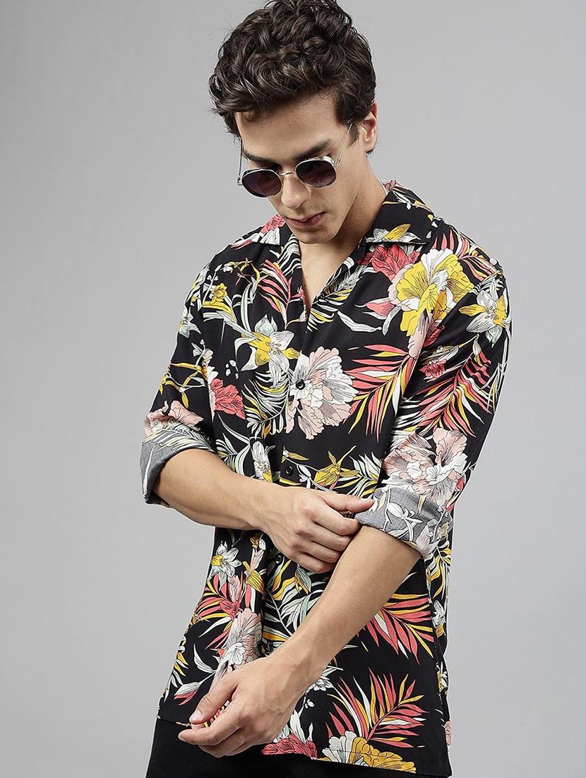 men printed cuban collared long sleeve shirt - 22038964 - Zoom Image - 0