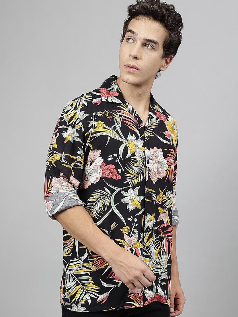 men printed cuban collared long sleeve shirt - 22038964 - Standard Image - 1
