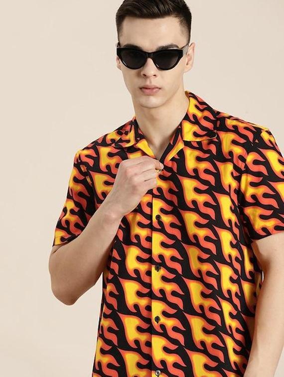 men printed cuban collared short sleeve shirt - 22038969 -  Zoom Image - 0