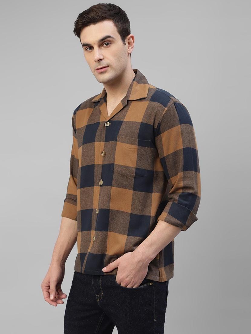 men checkered cuban collared long sleeve shirt - 22038970 -  Standard Image - 1