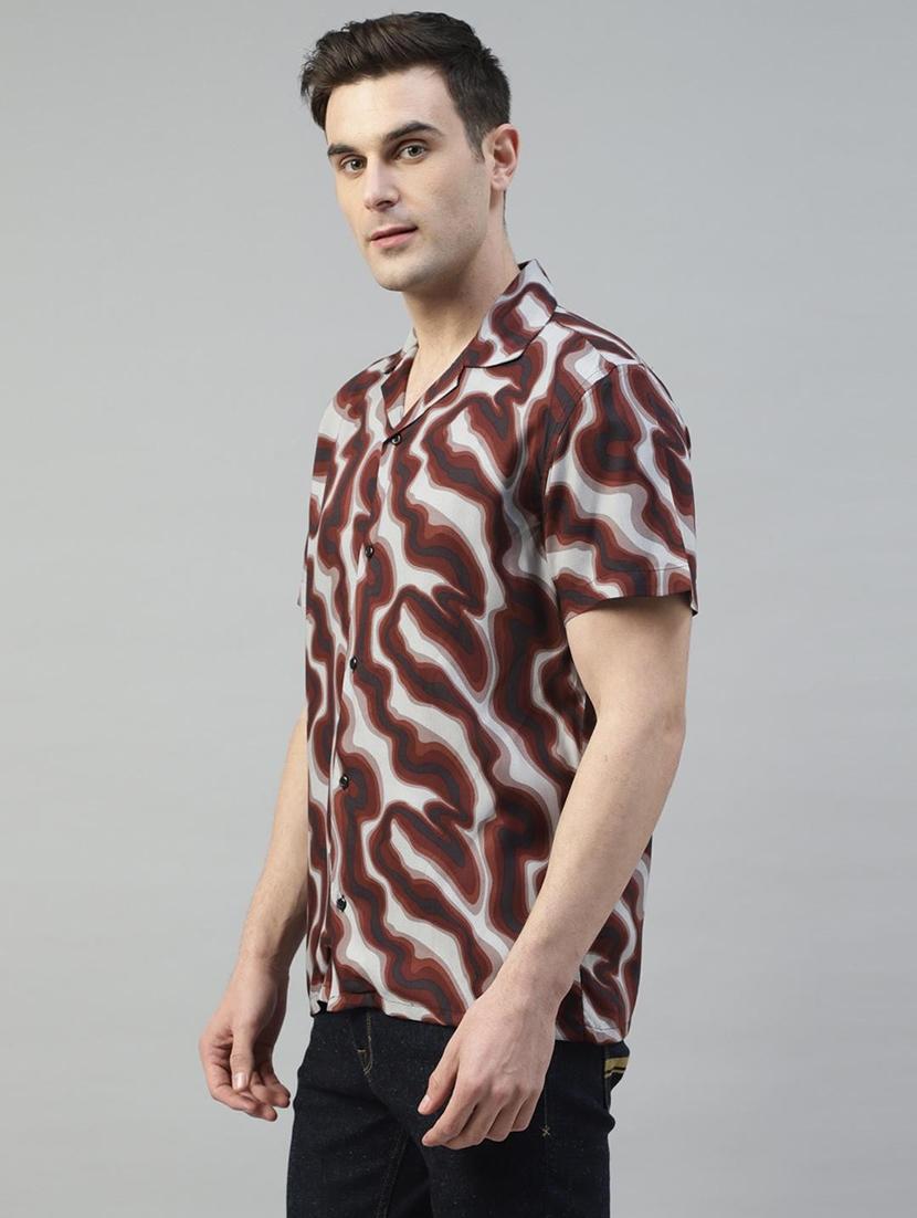 men printed cuban collared short sleeve loose fit shirt - 22038981 - Standard Image - 1