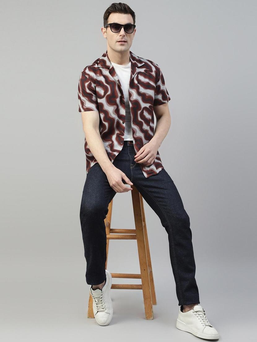 men printed cuban collared short sleeve loose fit shirt - 22038981 - Standard Image - 4