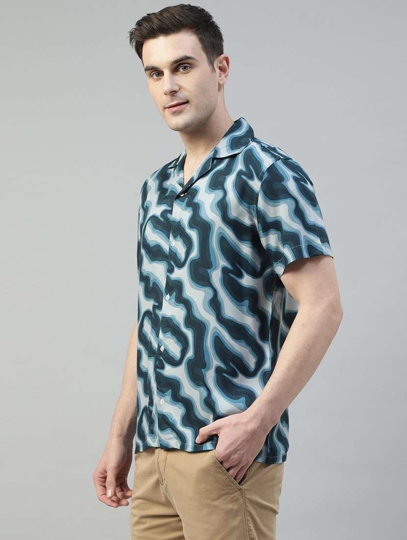 men printed cuban collared short sleeve loose fit shirt - 22038982 -  Standard Image - 1