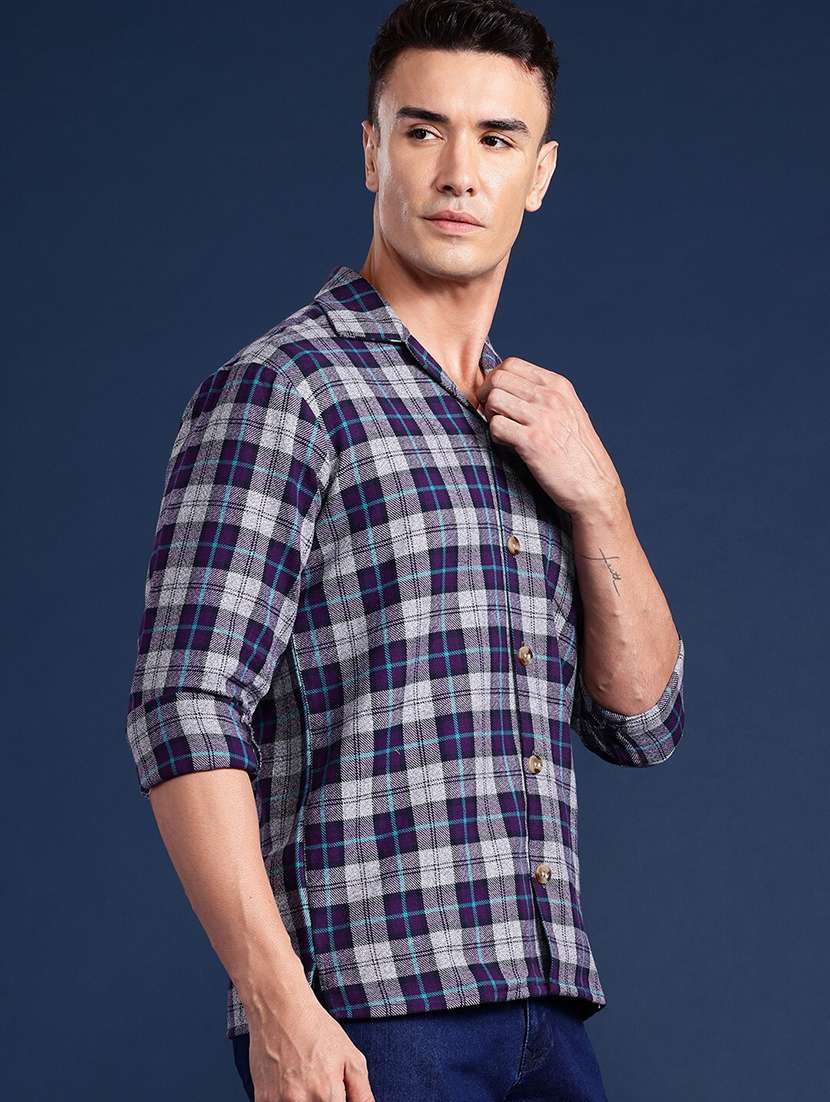 men checkered cuban collared long sleeve shirt - 22038989 -  Standard Image - 1