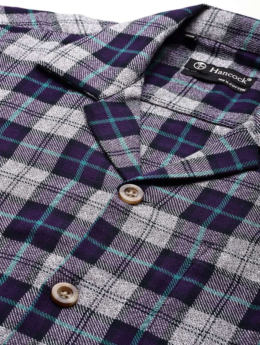 men checkered cuban collared long sleeve shirt - 22038989 - Standard Image - 4