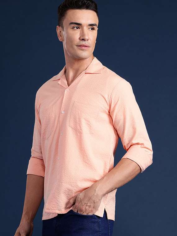 men solid cuban collared long sleeve shirt - 22038992 -  Standard Image - 1