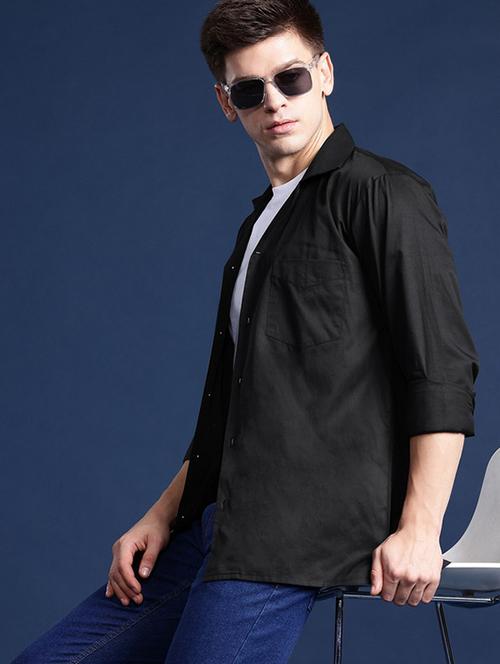 men solid cuban collared long sleeve shirt - 22038995 -  Standard Image - 0