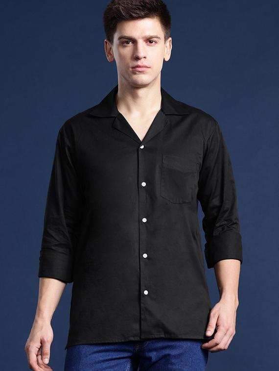 men solid cuban collared long sleeve shirt - 22038995 -  Standard Image - 1
