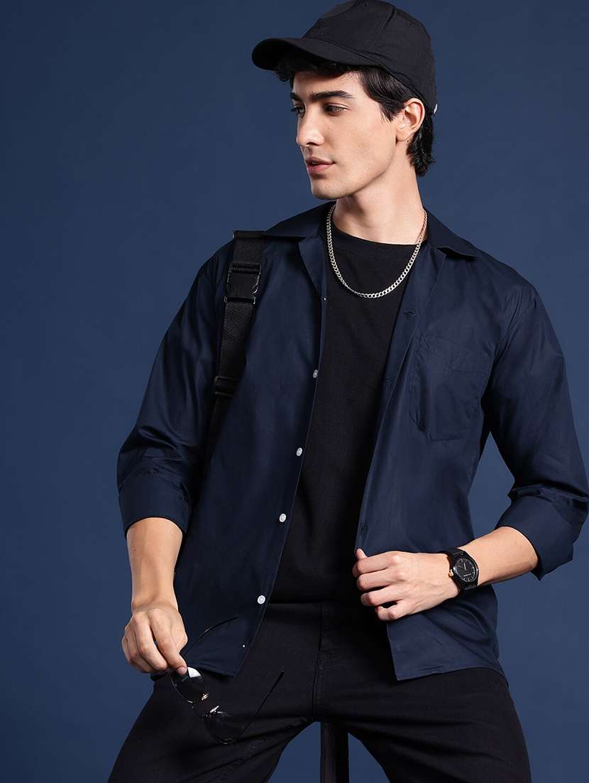 men solid cuban collared long sleeve shirt - 22038996 -  Zoom Image - 0