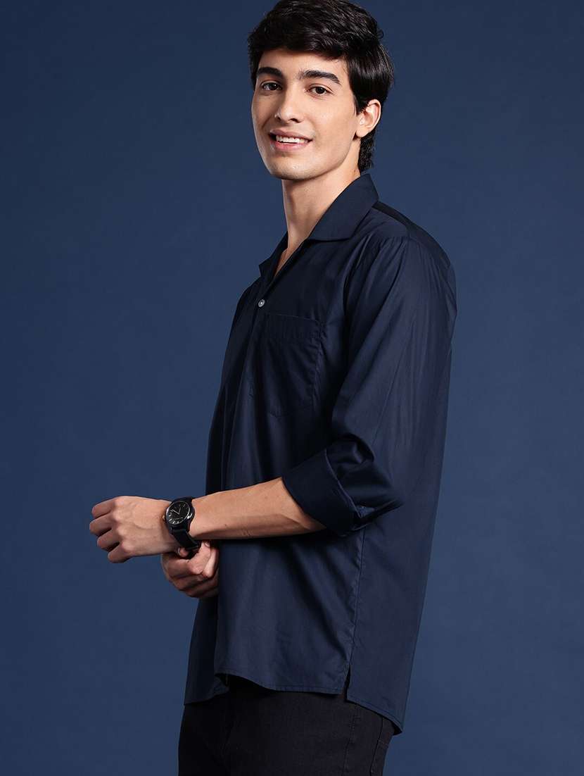 men solid cuban collared long sleeve shirt - 22038996 -  Standard Image - 1