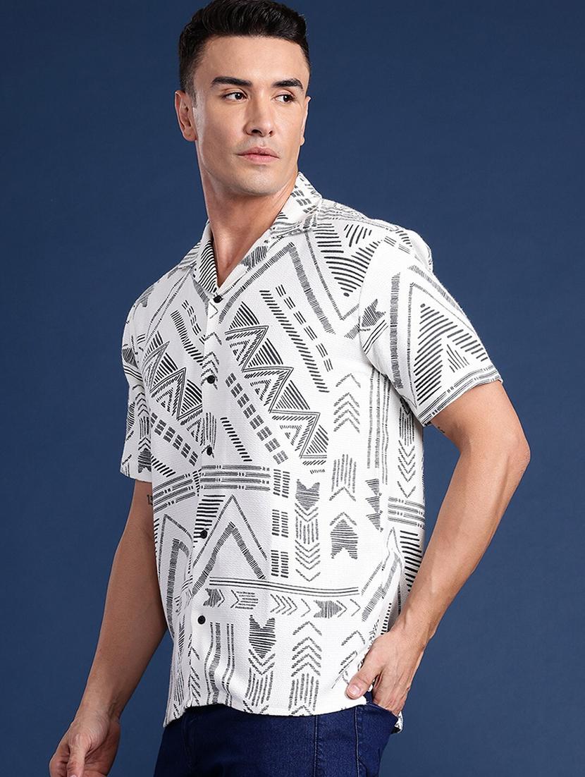 men printed cuban collared long sleeve shirt - 22039002 - Standard Image - 1