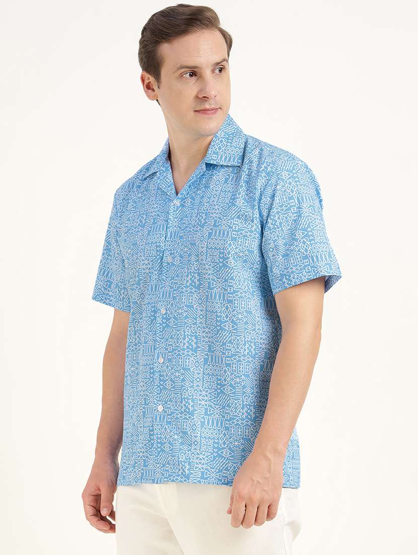 men printed cuban collared short sleeve shirt - 22039009 - Standard Image - 1