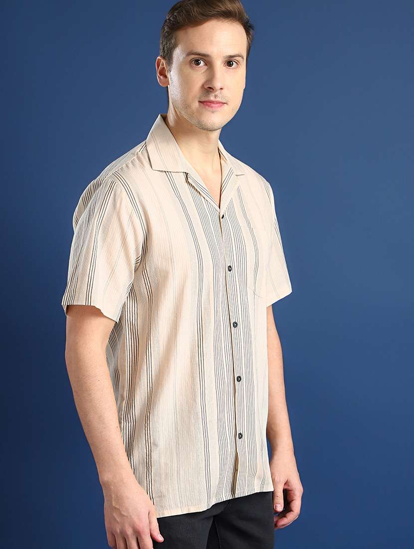 men striped cuban collared short sleeve shirt - 22039012 -  Standard Image - 1