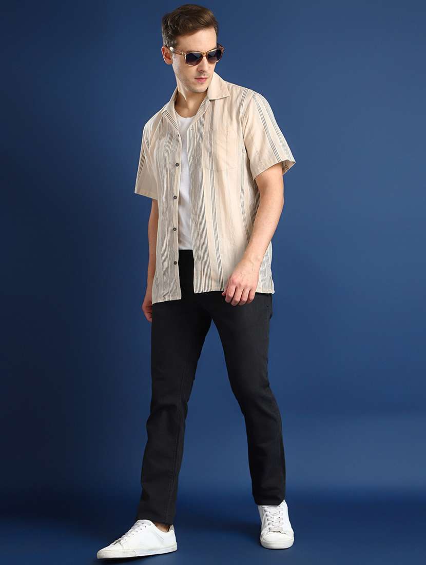 men striped cuban collared short sleeve shirt - 22039012 -  Standard Image - 4