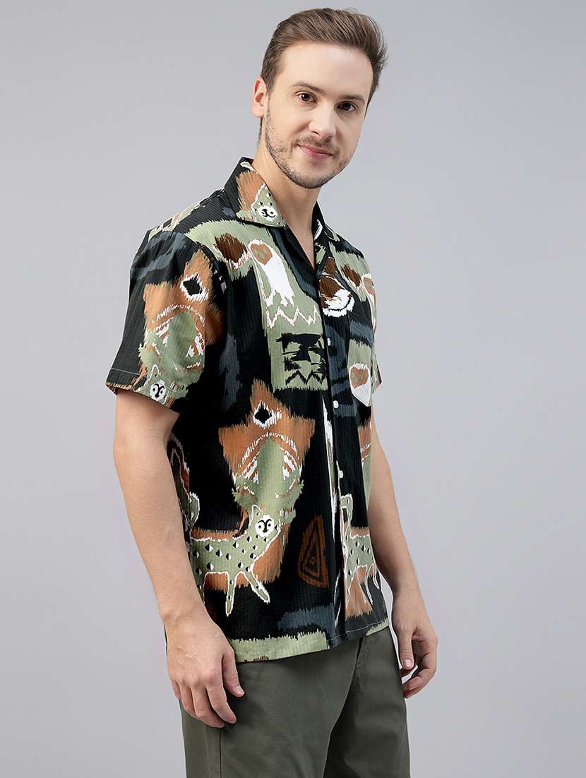 men printed cuban collared short sleeve shirt - 22039014 - Standard Image - 1