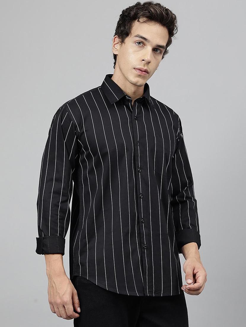 men striped collared long sleeve shirt - 22039020 - Standard Image - 1