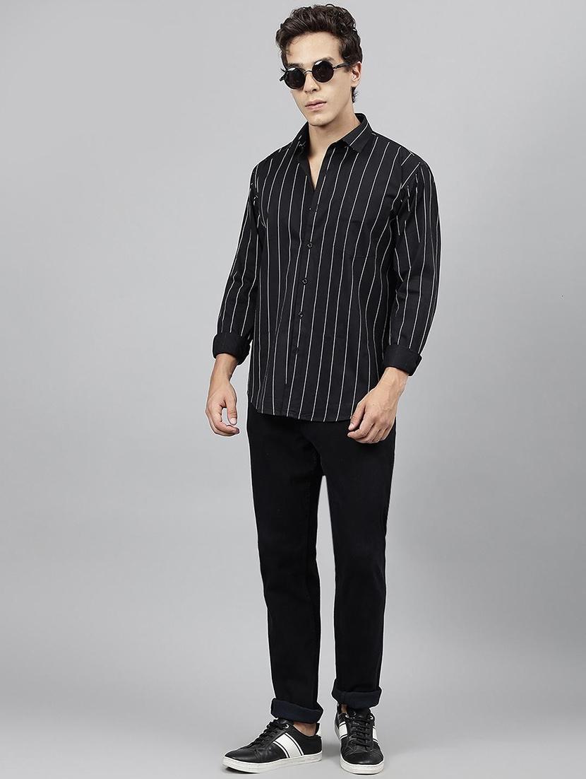 men striped collared long sleeve shirt - 22039020 - Standard Image - 4