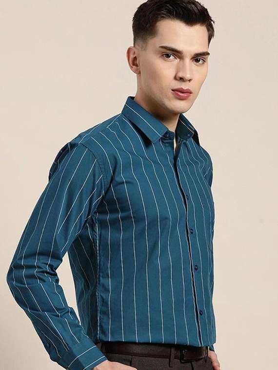 men striped collared long sleeve shirt - 22039029 -  Standard Image - 1