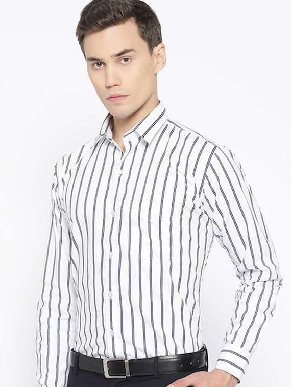 men striped collared long sleeve shirt - 22039034 -  Standard Image - 1