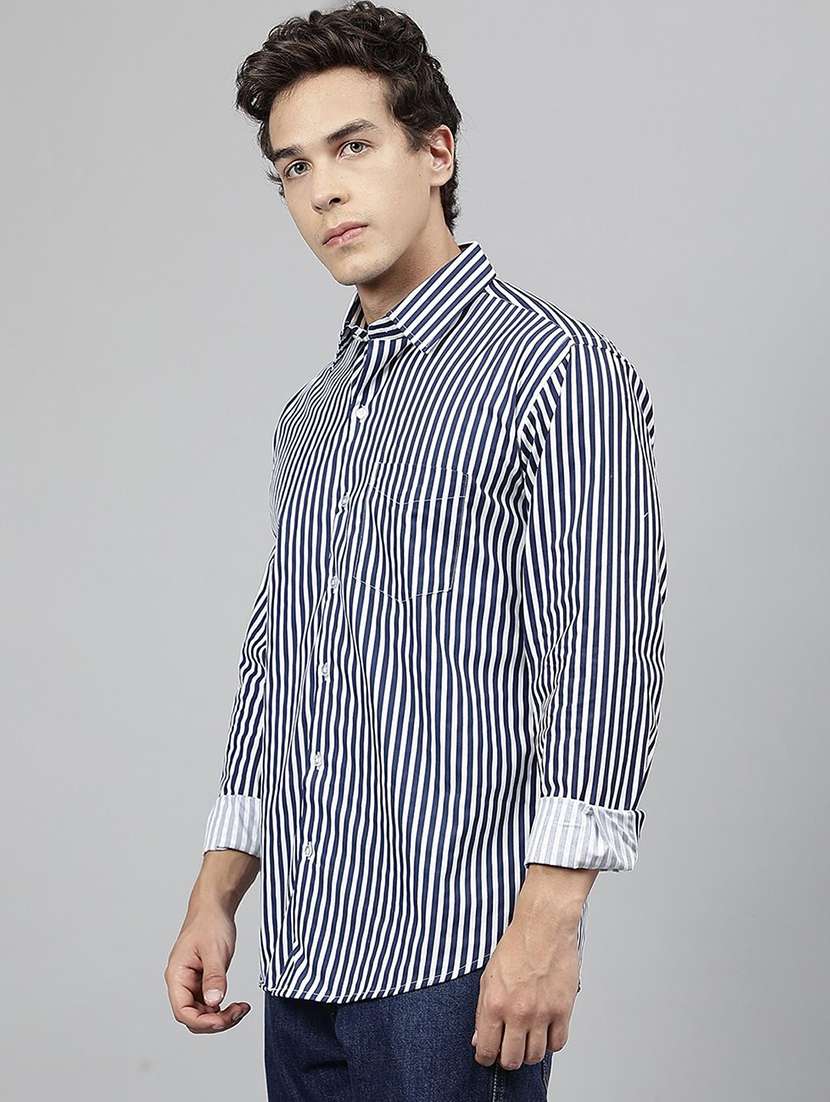 men striped collared long sleeve shirt - 22039035 -  Standard Image - 1