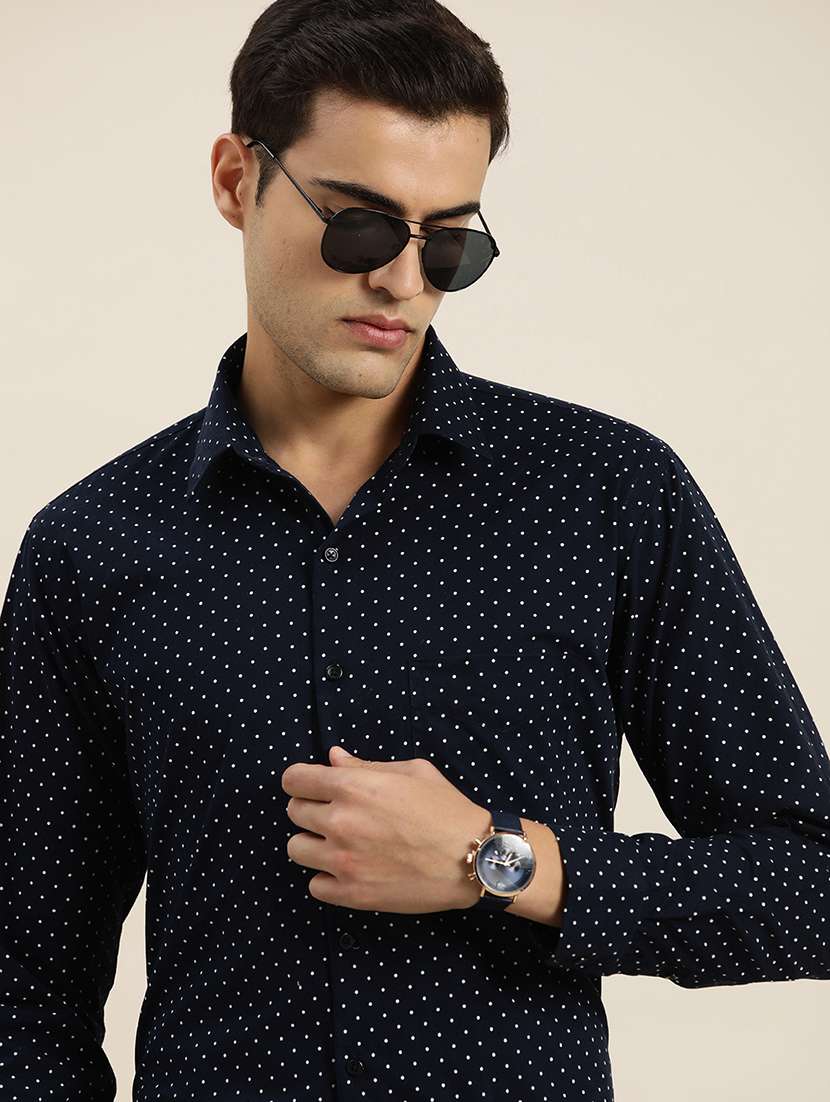 men polka doted collared long sleeve shirt - 22039042 -  Standard Image - 1