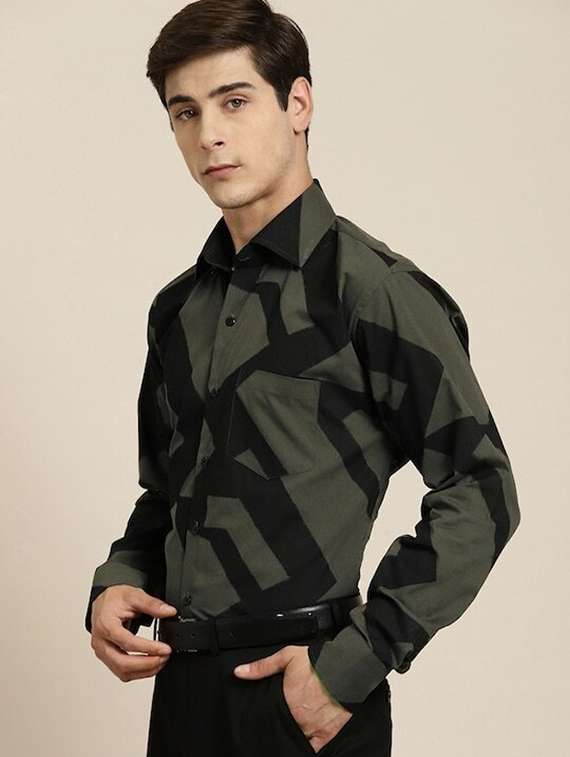 men printed collared long sleeve shirt - 22039044 -  Standard Image - 1