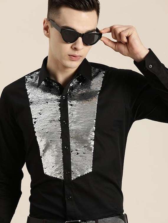 men self designed collared long sleeve shirt - 22039045 - Zoom Image - 0