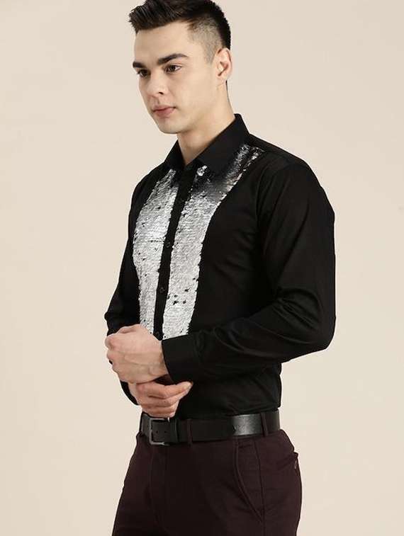 men self designed collared long sleeve shirt - 22039045 - Standard Image - 1