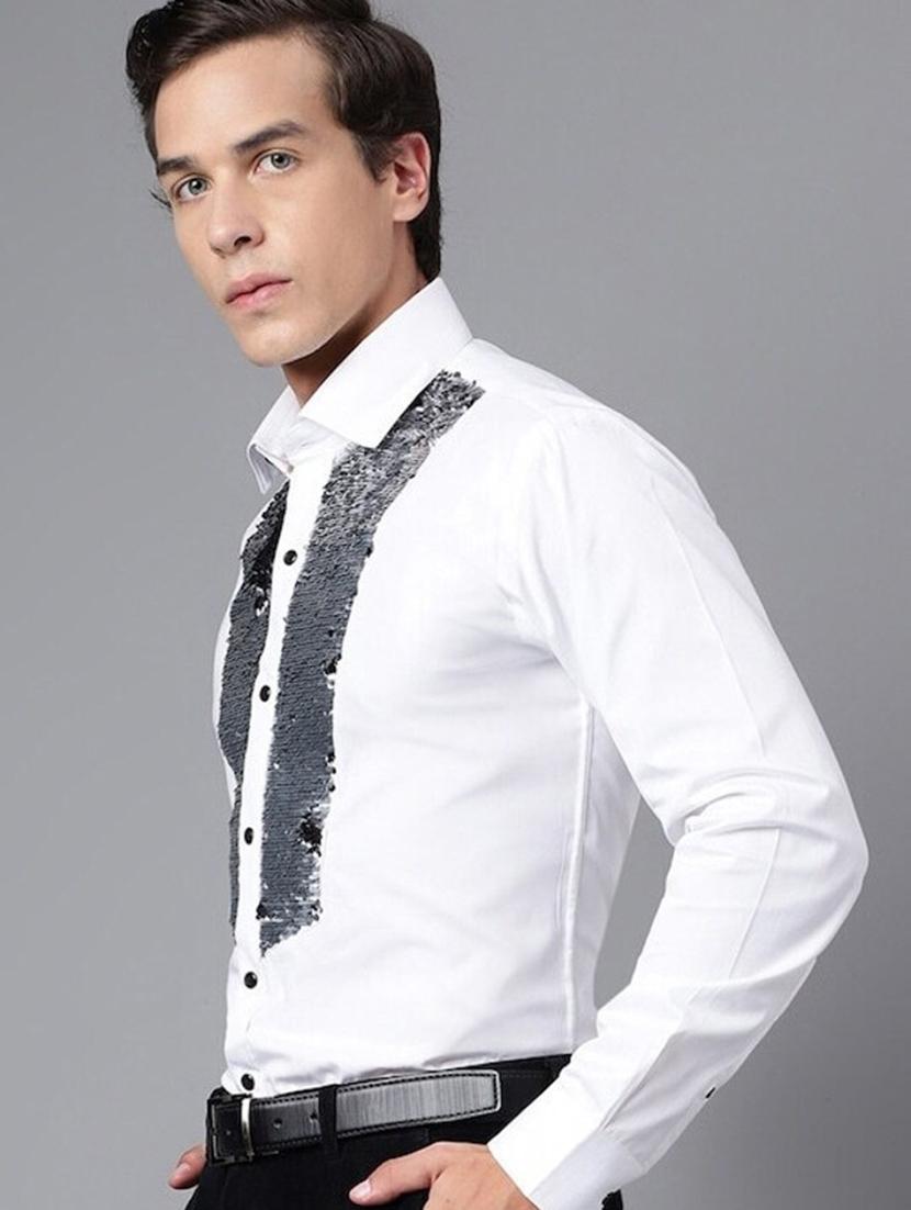 men sequined collared long sleeve shirt - 22039046 - Standard Image - 1