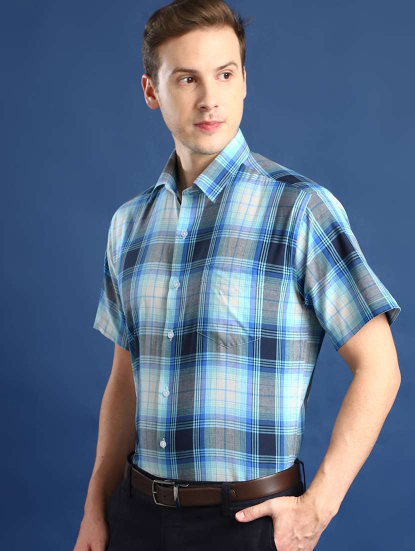 men checkered collared short sleeve shirt - 22039065 -  Standard Image - 1