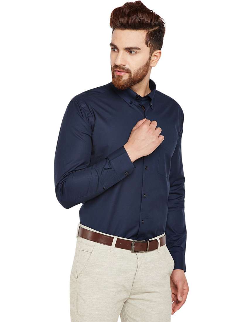 men solid collared long sleeve shirt - 22039074 -  Standard Image - 1