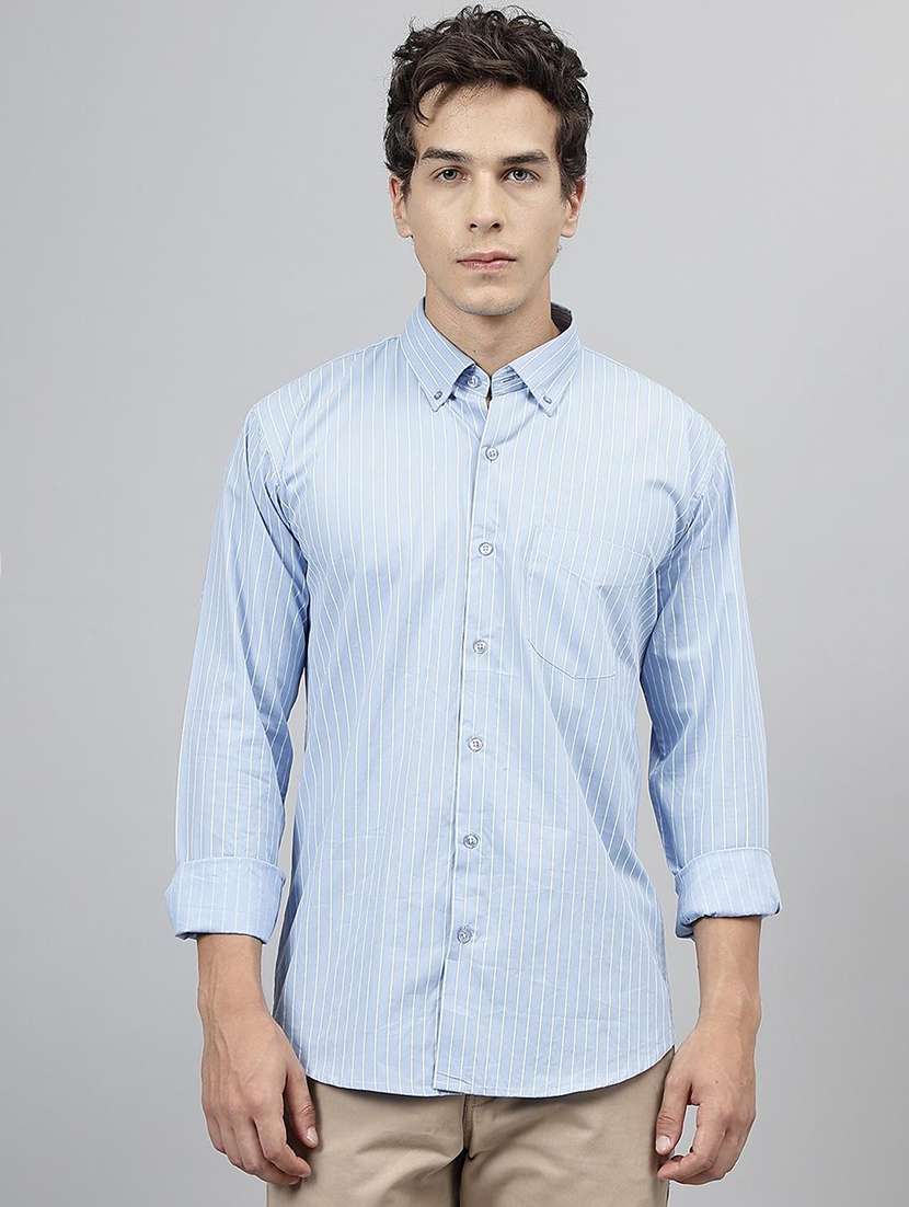 men striped collared long sleeve regular fit shirt - 22039077 -  Standard Image - 1