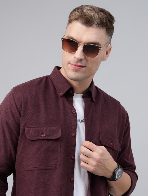 men solid collared long sleeve regular fit shirt - 22039084 - Standard Image - 0