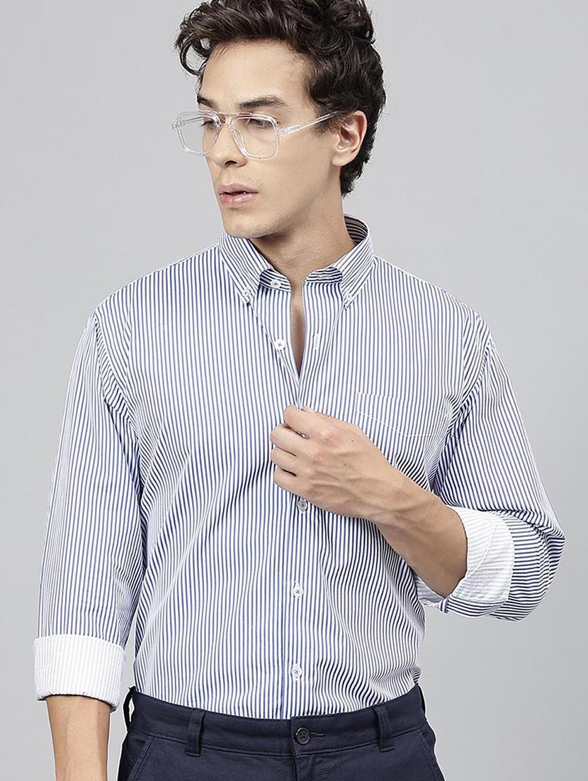 men striped collared long sleeve regular fit shirt - 22039091 - Standard Image - 1