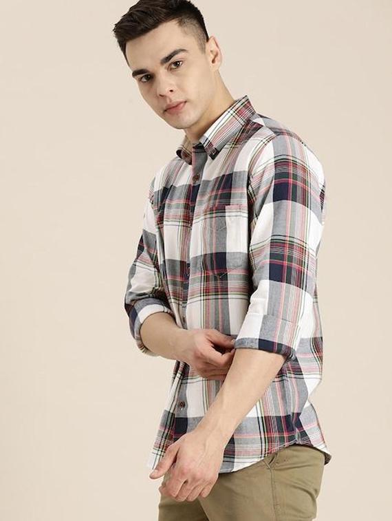 men checkered long sleeve slim fit casual shirt - 22039093 -  Standard Image - 1