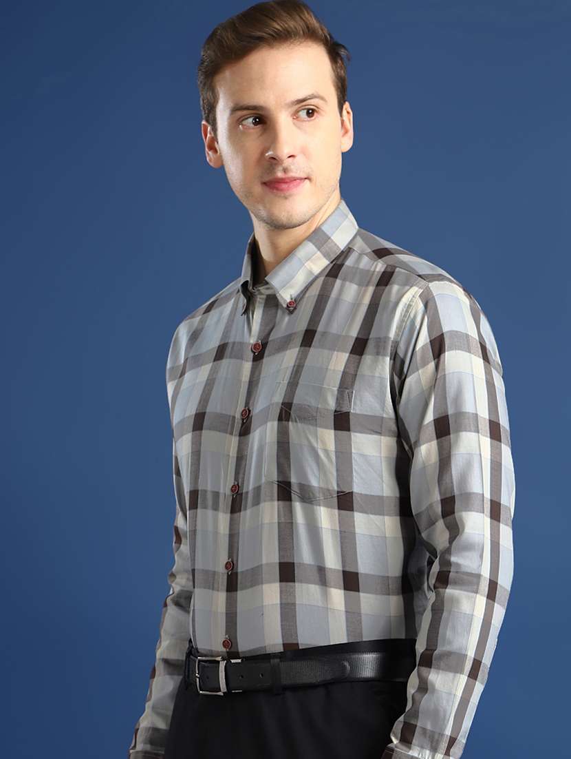 men checkered collared long sleeve shirt - 22039094 -  Standard Image - 1