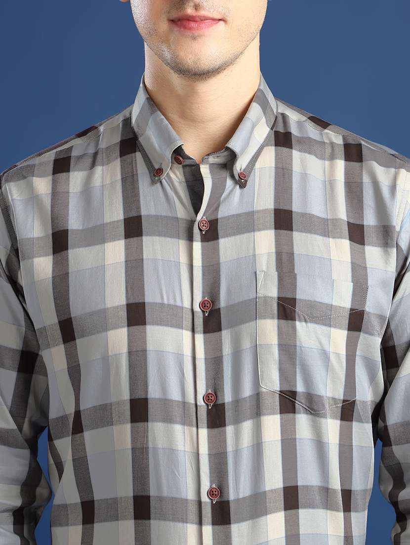 men checkered collared long sleeve shirt - 22039094 -  Standard Image - 4