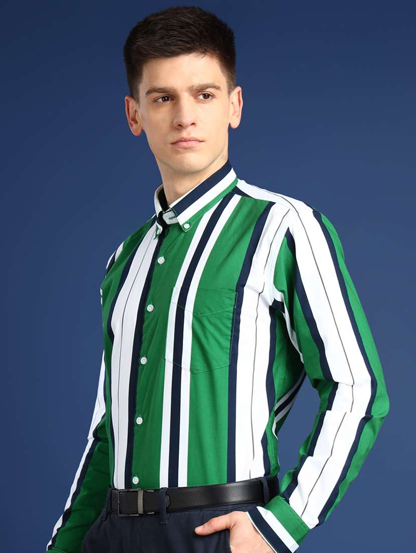 men striped collared long sleeve regular fit shirt - 22039095 - Standard Image - 1