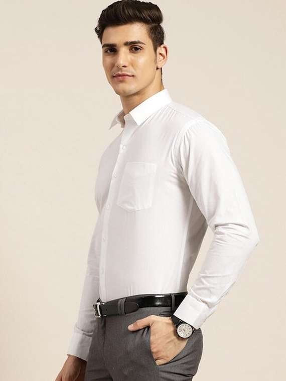 men solid collared long sleeve regular fit shirt - 22039113 - Standard Image - 1