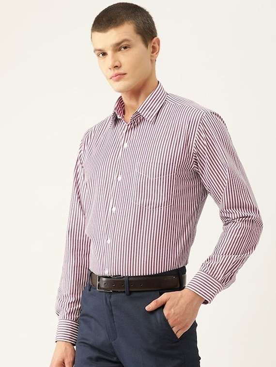 men striped collared long sleeve shirt - 22039126 -  Standard Image - 1