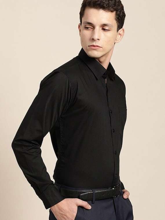 men solid collared long sleeve regular fit shirt - 22039169 -  Standard Image - 1