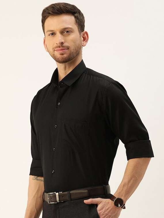 men solid collared long sleeve regular fit shirt - 22039172 -  Standard Image - 1